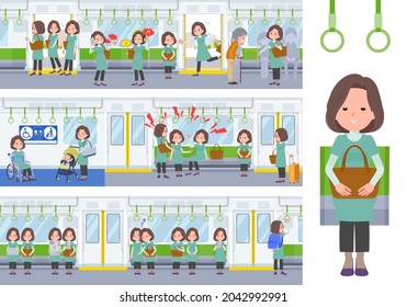 A set of middle-aged women in tunic on the train.It's vector art so easy to edit.