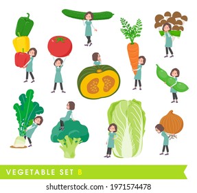 A set of middle-aged women in tunic and vegetables.type B.It's vector art so easy to edit.