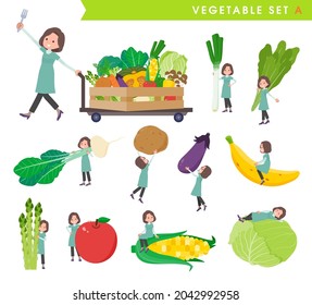 A set of middle-aged women in tunic and vegetables.type A.It's vector art so easy to edit.