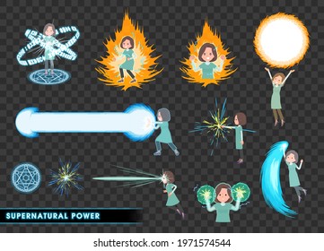 A set of middle-aged women in tunic who demonstrate supernatural powers.It's vector art so easy to edit.