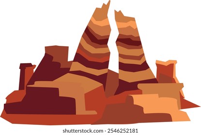 Set of Midwestern mountains. element of steppe and desert. Nature and rocks. Big brown stones. American landscape. Cartoon flat illustration
