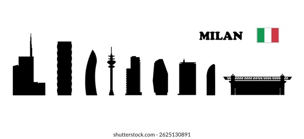 Set of Milan (Italy) architecture silhouettes on white background. Vector illustration