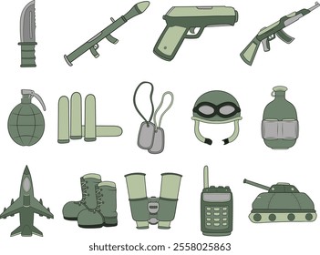 set or military accessories cartoon army equipment