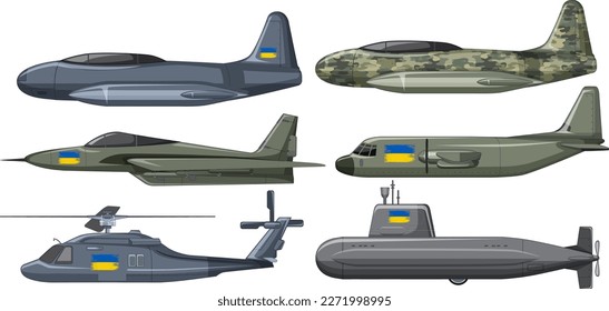 Set of military aircraft illustration