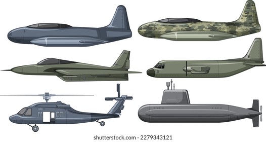 Set of military aircraft illustration