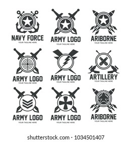 Set of military and armed forces badges and labels logo