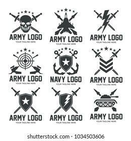 Set of military and armed forces badges and labels logo