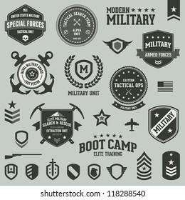 Set of military and armed forces badges and labels logo