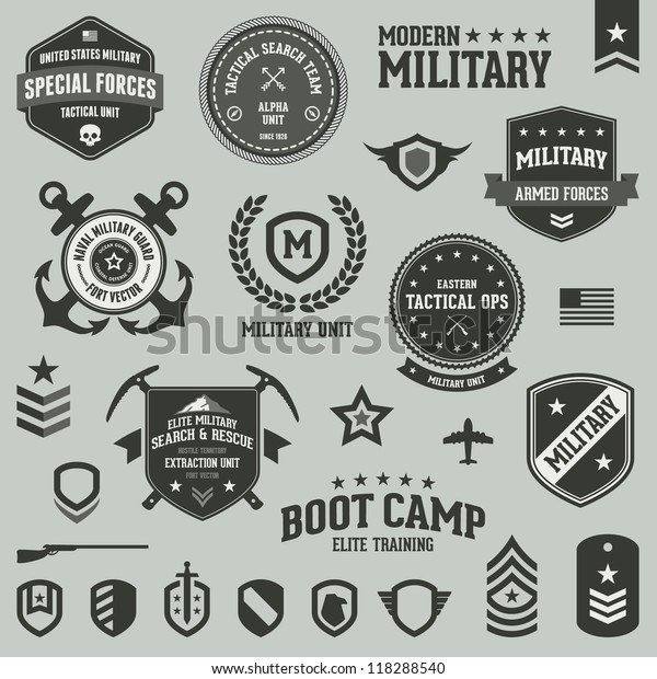 Set\
of military and armed forces badges and labels\
logo