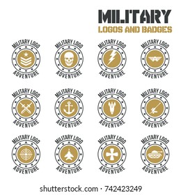 Set of Military and Army Badge and Patches typography, t-shirt graphics, vectors
