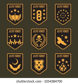Set of military army badges. Vector illustration.