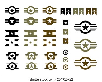 Set of Military Badges in Black, Green and Brown.