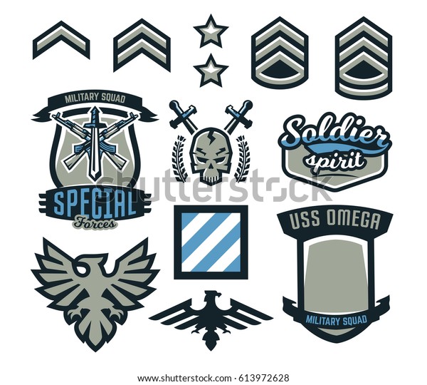 Set Military Military Badges Emblems Automatic Stock Vector (Royalty ...