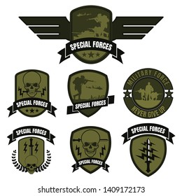 Set of military badges, printing on T-shirts. Vector Logos Collection.