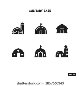 Set Of Military Base Icons, Military Base Silhouette Symbol Vector