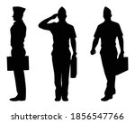 Set of military cadet silhouette vector on white