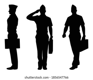 Set of military cadet silhouette vector on white