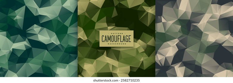 set of military camouflage pattern in low poly style background