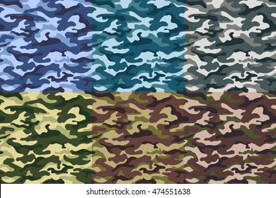 Set of military camouflage seamless pattern. Vector illustration