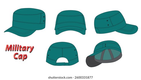 Set of military cap Dimensions, Various Hat Dimensions,  Design and Structure Illustration, isolated on white
