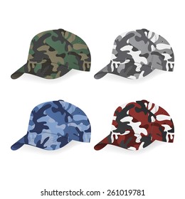 Set of Military caps with camouflage pattern. Vector EPS10 illustration. 