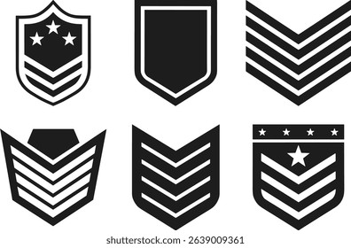 Set of Military Chevron and Badge Silhouettes – Vector Rank Insignia Collection