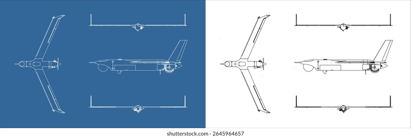 Definir militar drone de combate UAV linha técnica desenho plano de fundo isolado