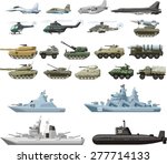 set of the military combat vehicle plane and boats