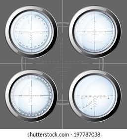 Set of military design elements - sniper scopes over grey background. Vector illustration eps10. All images could be easy modified.
