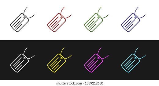 Set Military dog tag icon isolated on black and white background. Identity tag icon. Army sign.  Vector Illustration