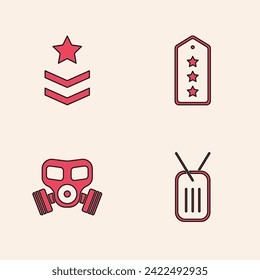 Set Military dog tag, rank,  and Gas mask icon. Vector