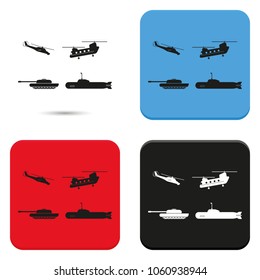 Set of military equipment flat vector icon.