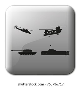 Set of military equipment flat vector icon.