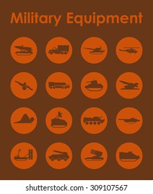 It is a set of military equipment simple web icons