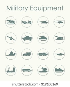 It is a set of military equipment simple web icons