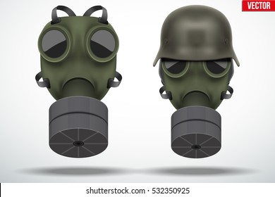 Set of Military gas masks with german helmet. Army defense symbol. Editable Vector illustration Isolated on white background.