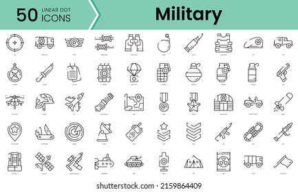 Conjunto de íconos militares. Conjunto de iconos de estilo de arte de línea. ilustración vectorial