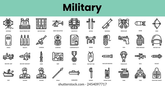 Set of military icons. Linear style icon bundle. Vector Illustration