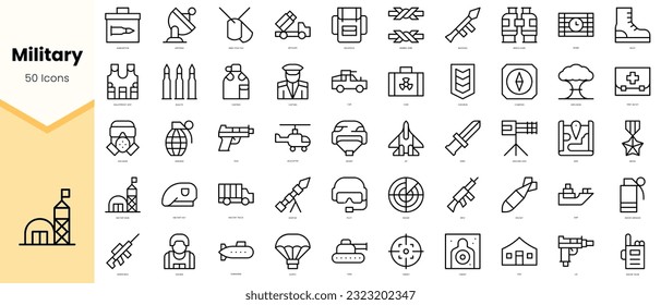 Set of military Icons. Simple line art style icons pack. Vector illustration