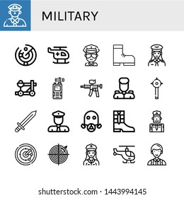 Set Of Military Icons Such As Cop, Radar, Helicopter, Boot, Pilot, Catapult, Walkie Talkie, Paintball Gun, Military, Mace, Sword, Policeman, Gas Mask, Boots, Police Officer , Military