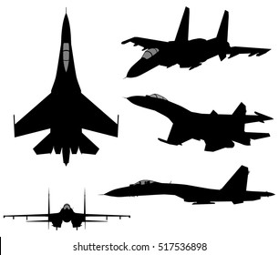 Set Of Military Jet Fighter Silhouettes