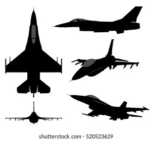 Set of military jet fighter silhouettes