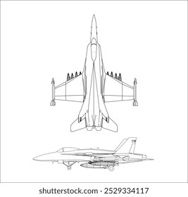 Set of military jet fighter Vector technical drawing blueprint 