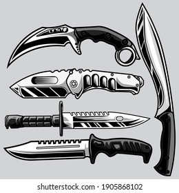 set military knife on gray background