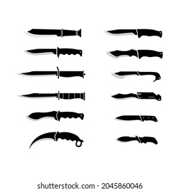 Conjunto de cuchillos militares o cuchillas de combate ilustraciones vectoriales. Cuchillo de combate, cuchillos de caza siluetas vectoriales