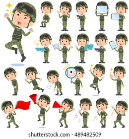 A set of military men with digital equipment such as smartphones.
There are actions that express emotions.
It's vector art so it's easy to edit.