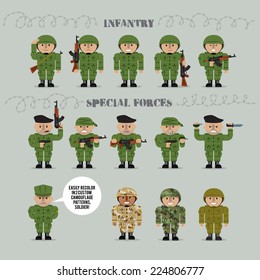 set of military men vector characters