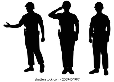 Set Of Military Police Silhouette Vector On White Background