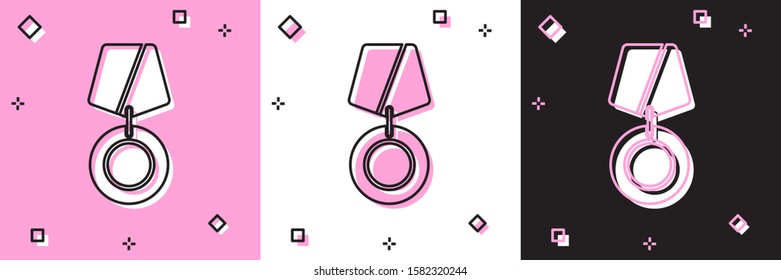 Set Military reward medal icon isolated on pink and white, black background. Army sign.  Vector Illustration