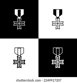 Set Military reward medal icon isolated on black and white background. Army sign.  Vector